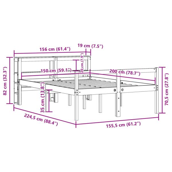 Bettgestell mit Kopfteil ohne Matratze Wachsbraun 150x200 cm