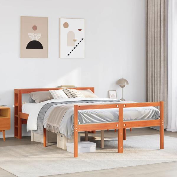 ARDEBO.de - Bettgestell mit Kopfteil ohne Matratze Wachsbraun 135x190 cm