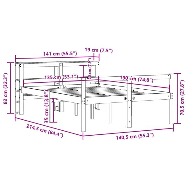 Bettgestell mit Kopfteil ohne Matratze Wachsbraun 135x190 cm