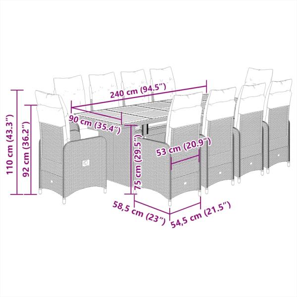 11-tlg. Garten-Bistro-Set mit Kissen Schwarz Poly Rattan