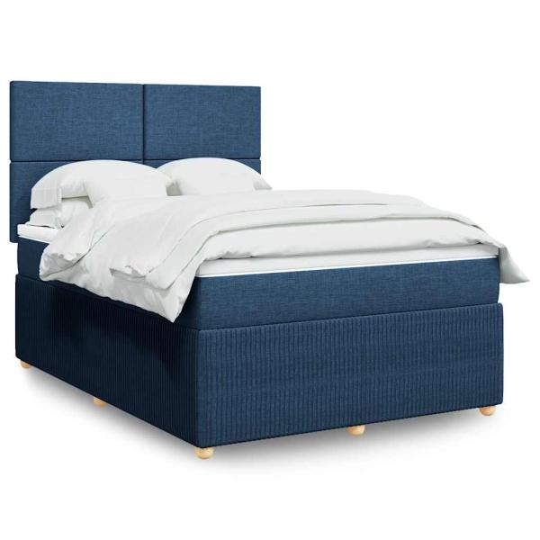 ARDEBO.de - Boxspringbett mit Matratze Blau 140x200 cm Stoff