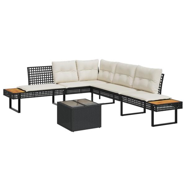 ARDEBO.de - 2-tlg. Garten-Sofagarnitur mit Kissen Schwarz Poly Rattan Glas