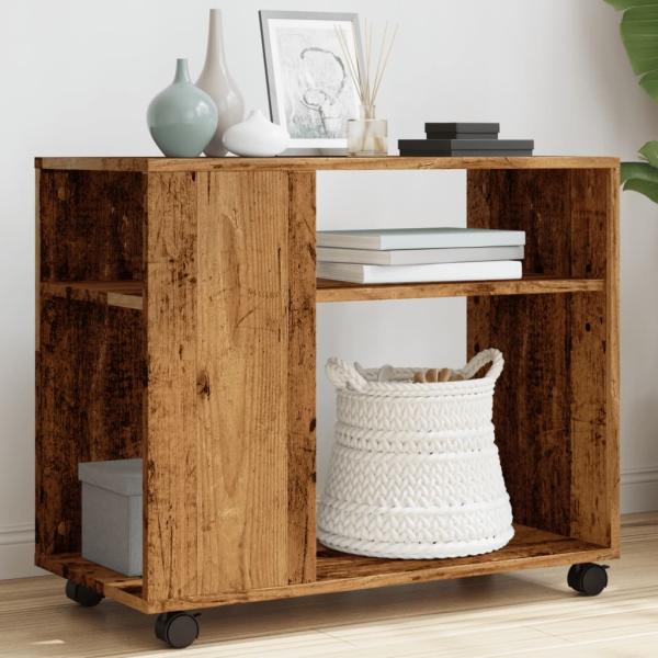 ARDEBO.de - Beistelltisch mit Rollen Altholz-Optik 70x35x60cm Holzwerkstoff
