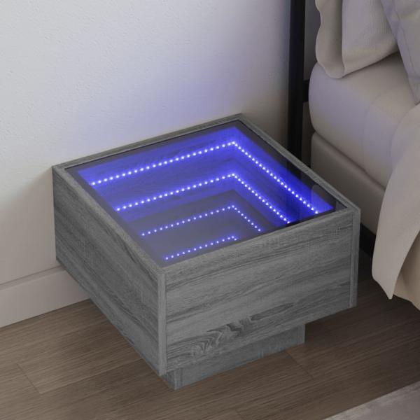 ARDEBO.de - Nachttisch mit Infinity-LED Grau Sonoma 40x40x30 cm