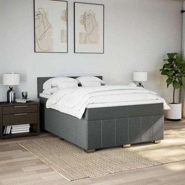 ARDEBO.de - Boxspringbett mit Matratze Dunkelgrau 140x190 cm Stoff
