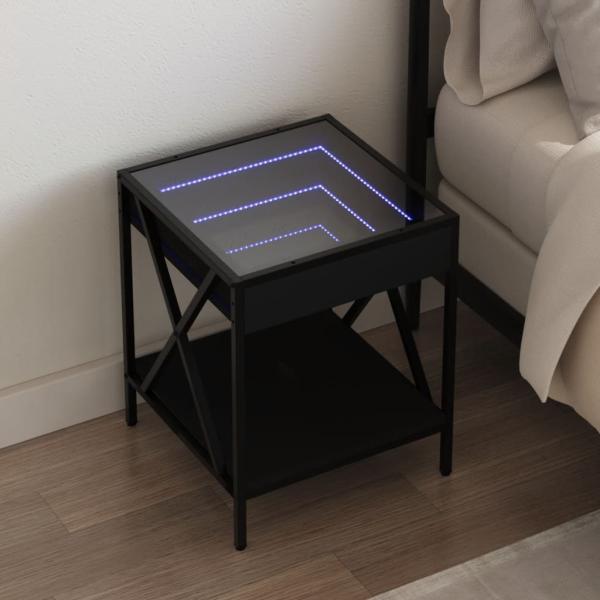ARDEBO.de - Nachttisch mit Infinity-LED Schwarz 40x40x49 cm