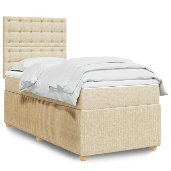 ARDEBO.de - Boxspringbett mit Matratze Creme 100x200 cm Stoff