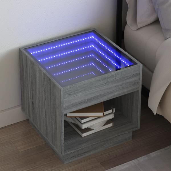 ARDEBO.de - Nachttisch mit Infinity-LED Grau Sonoma 50x50x50 cm