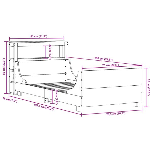 Massivholzbett ohne Matratze Wachsbraun 75x190 cm Kiefernholz