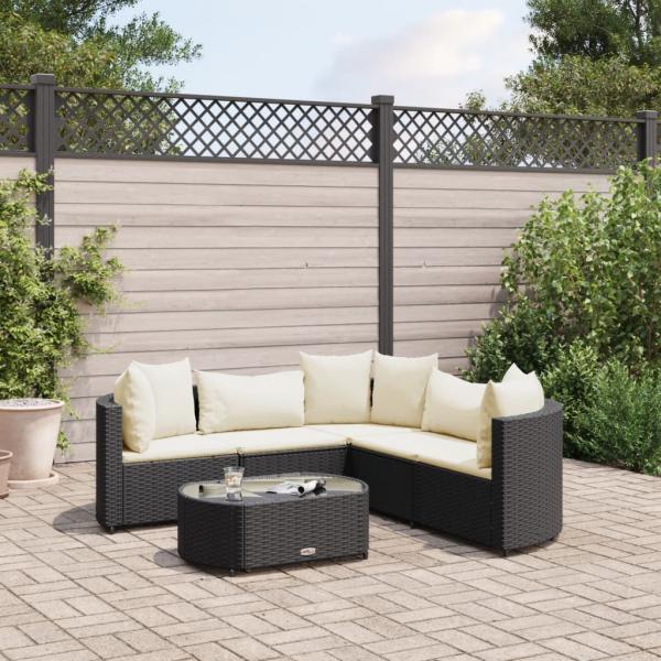 ARDEBO.de - 6-tlg. Garten-Sofagarnitur mit Kissen Schwarz Poly Rattan