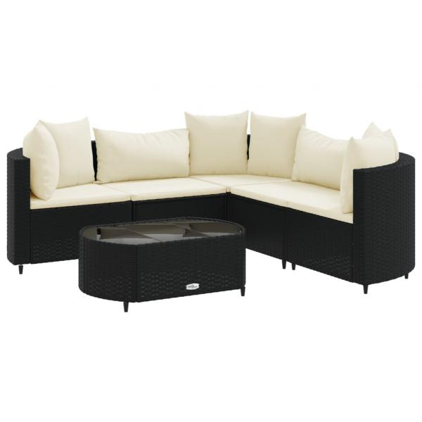 6-tlg. Garten-Sofagarnitur mit Kissen Schwarz Poly Rattan