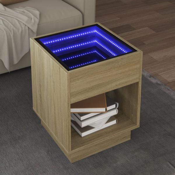 ARDEBO.de - Couchtisch mit Infinity-LED Sonoma-Eiche 40x40x50 cm