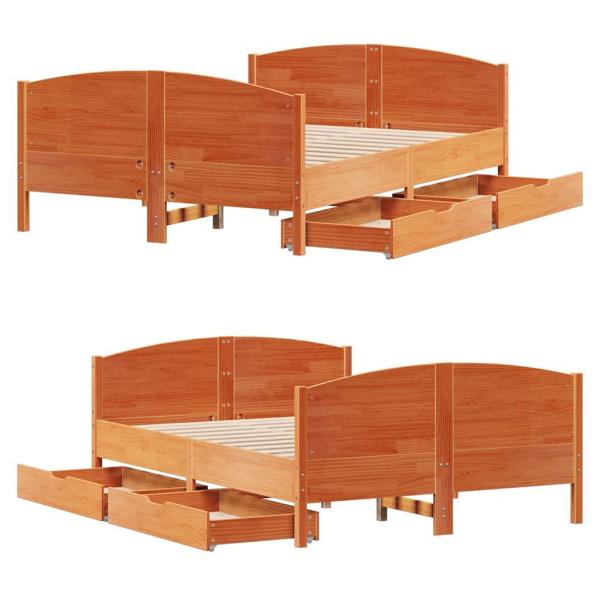 Massivholzbett ohne Matratze Wachsbraun 150x200 cm Kiefernholz