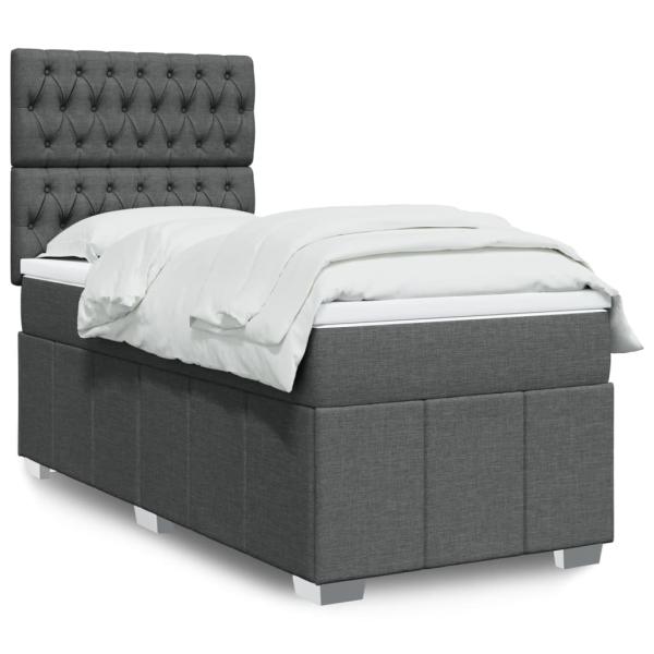 ARDEBO.de - Boxspringbett mit Matratze Dunkelgrau 90x190 cm Stoff
