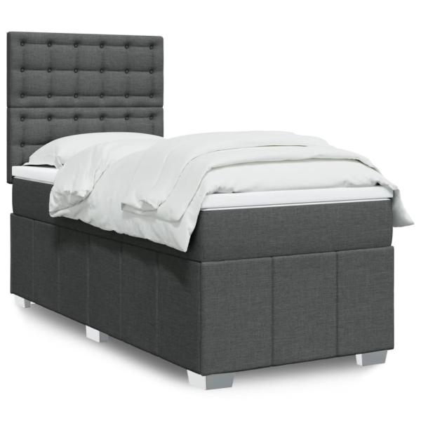 ARDEBO.de - Boxspringbett mit Matratze Dunkelgrau 90x190 cm Stoff