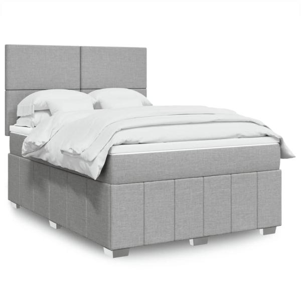 ARDEBO.de - Boxspringbett mit Matratze Hellgrau 140x190 cm Stoff