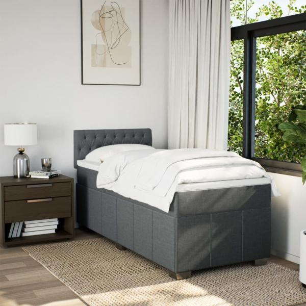 ARDEBO.de - Boxspringbett mit Matratze Dunkelgrau 100x200 cm Stoff