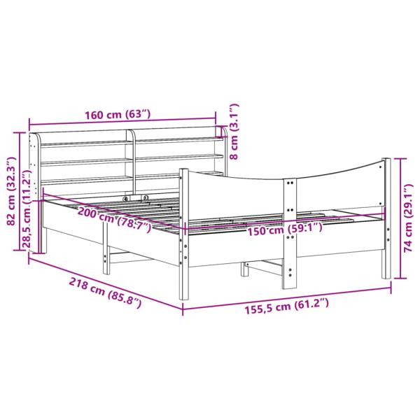 Massivholzbett mit Kopfteil 150x200 cm Kiefer