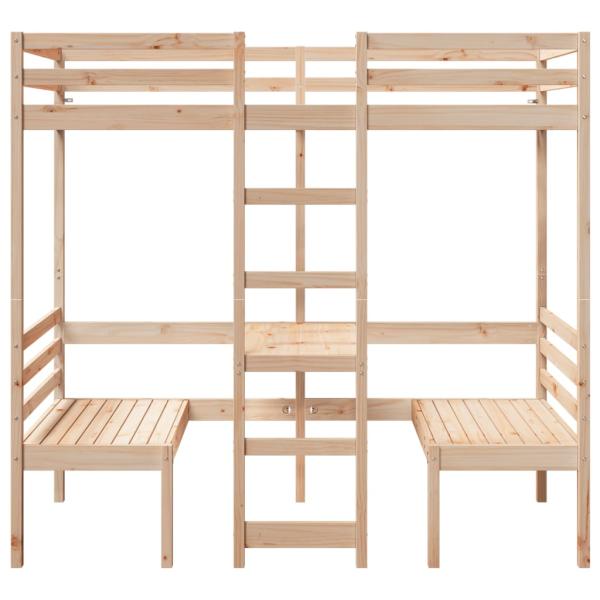 Hochbett mit Schreibtisch & Stühlen 90x200 cm Massivholz Kiefer