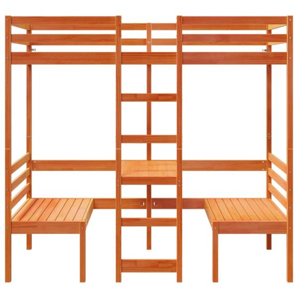 Hochbett mit Schreibtisch & Stühlen Braun 75x190 cm Kiefernholz