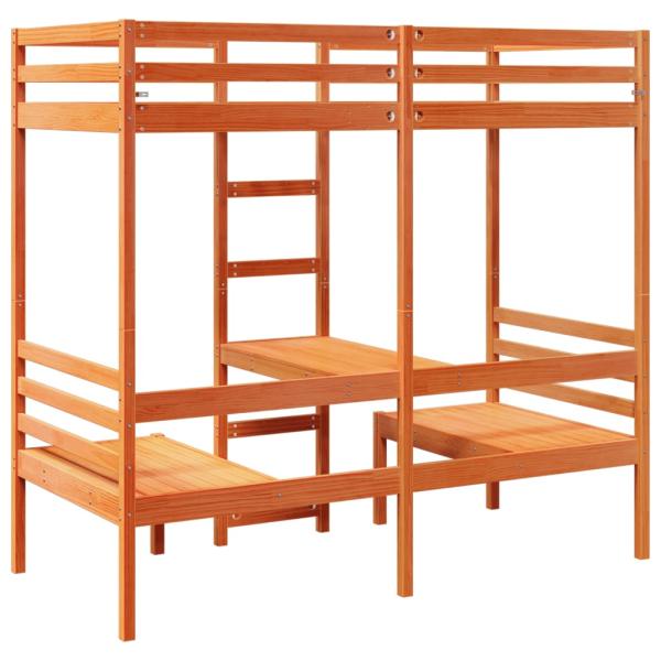Hochbett mit Schreibtisch & Stühlen Braun 75x190 cm Kiefernholz