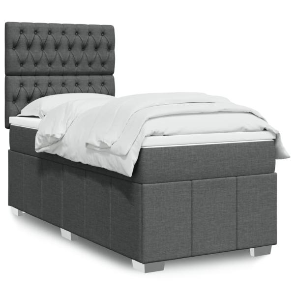 ARDEBO.de - Boxspringbett mit Matratze Dunkelgrau 90x190 cm Stoff