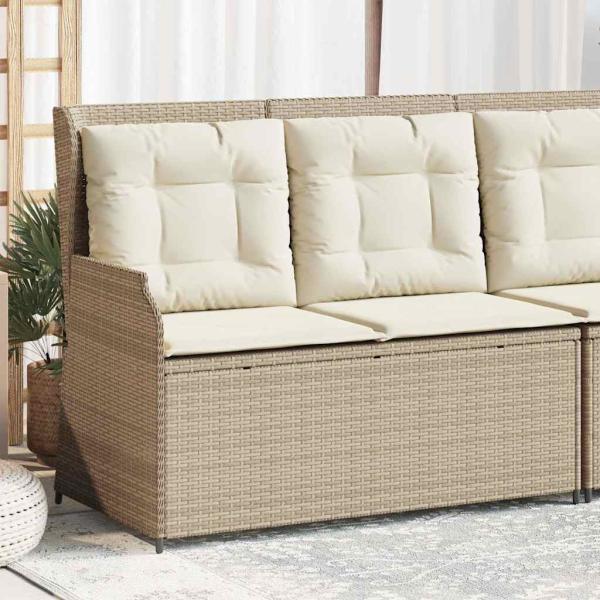 ARDEBO.de - Gartenbank Verstellbar mit Kissen Beige Poly Rattan