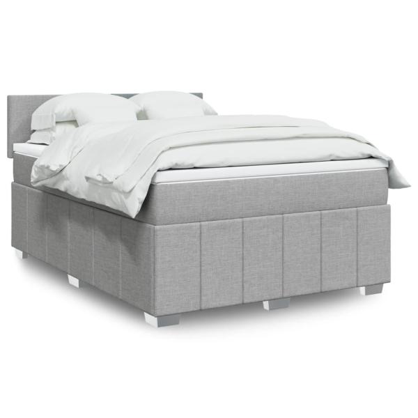 ARDEBO.de - Boxspringbett mit Matratze Hellgrau 160x200 cm Stoff