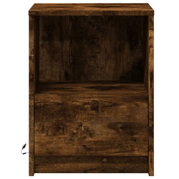 Nachttisch mit LED-Leuchten Räuchereiche Holzwerkstoff