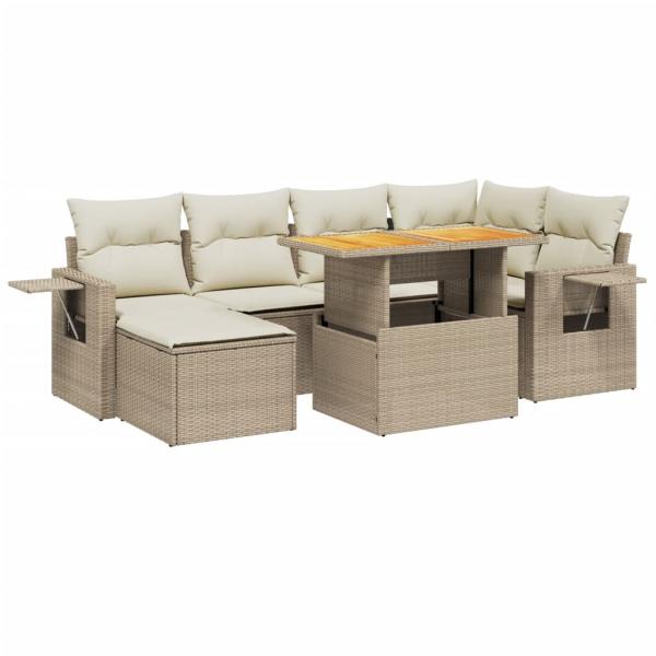 7-tlg. Garten-Sofagarnitur mit Kissen Beige Poly Rattan