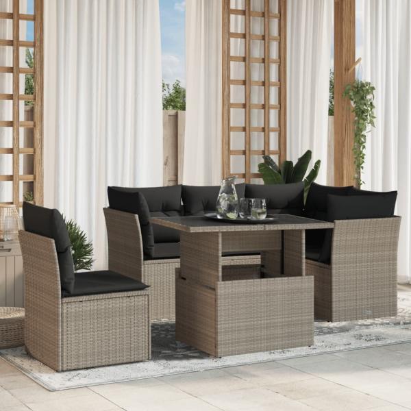ARDEBO.de - 6-tlg. Garten-Sofagarnitur mit Kissen Hellgrau Poly Rattan