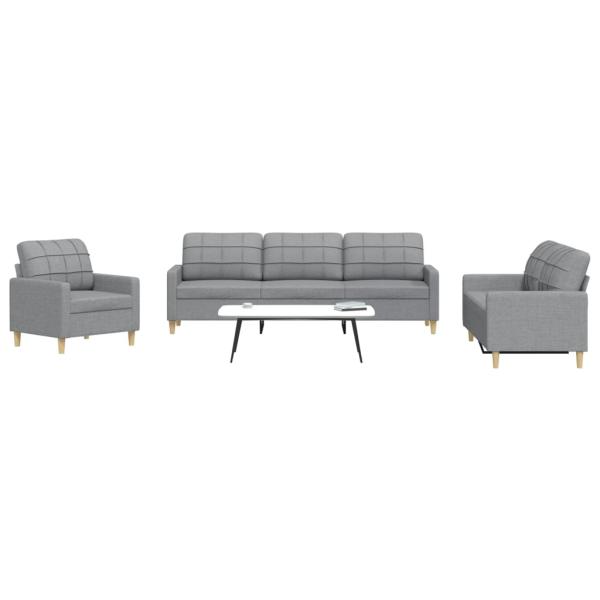 ARDEBO.de - 3-tlg. Sofagarnitur Hellgrau Stoff