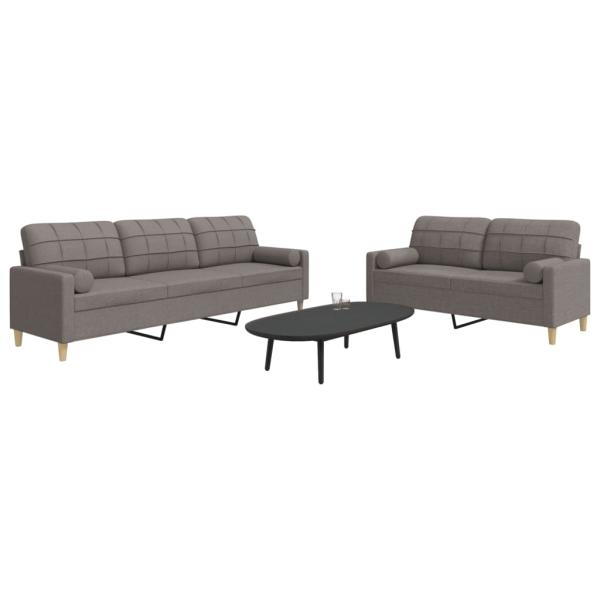 ARDEBO.de - 2-tlg. Sofagarnitur mit Dekokissen Taupe Stoff
