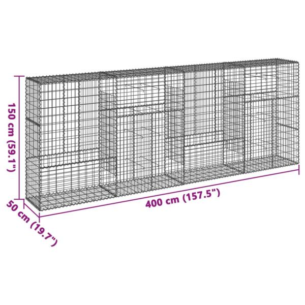Gabionen mit Deckel 400x50x150 cm Verzinktes Eisen