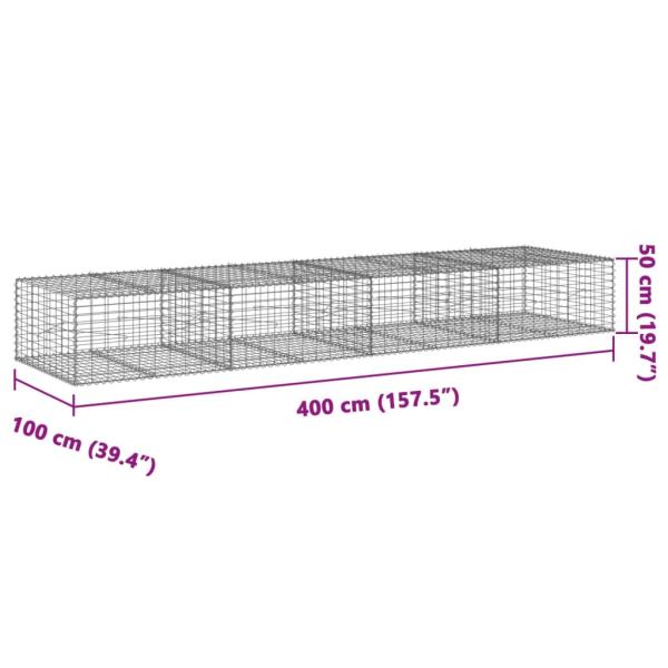 Gabione mit Deckel 400x100x50 cm Verzinktes Eisen
