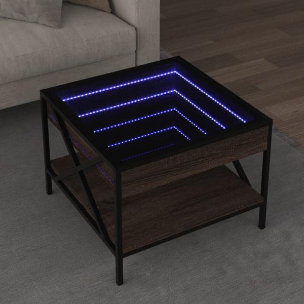 ARDEBO.de - Couchtisch mit Infinity-LED Braun Eichen-Optik 50x50x38 cm