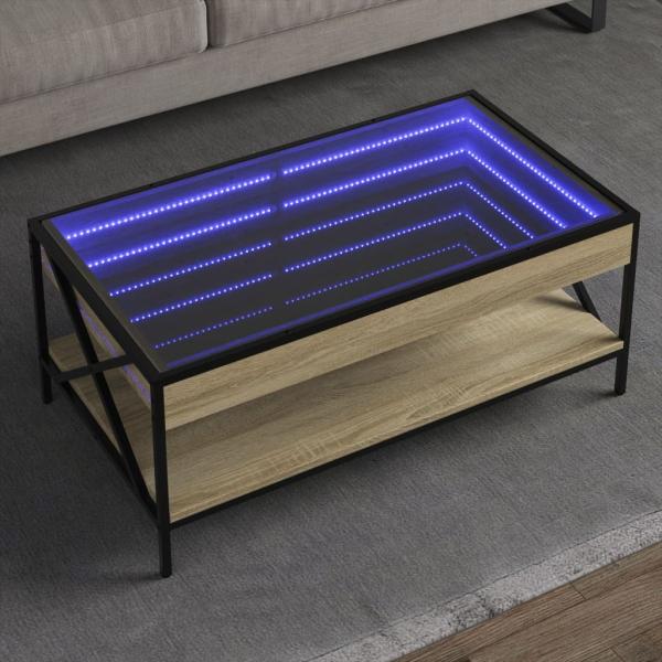 ARDEBO.de - Couchtisch mit Infinity-LED Sonoma-Eiche 90x50x38 cm