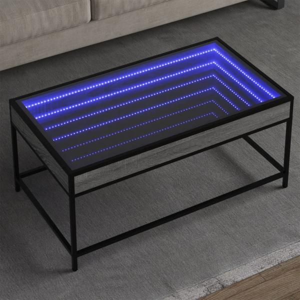 ARDEBO.de - Couchtisch mit Infinity-LED Grau Sonoma 90x50x41 cm
