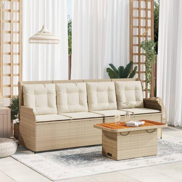 ARDEBO.de - 3-tlg. Garten-Lounge-Set mit Kissen Beige Poly Rattan