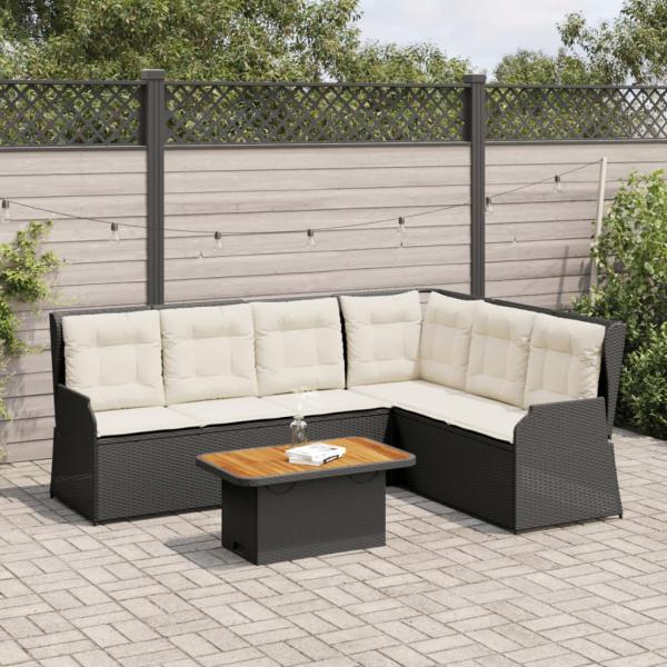 ARDEBO.de - 5-tlg. Garten-Lounge-Set mit Kissen Schwarz Poly Rattan