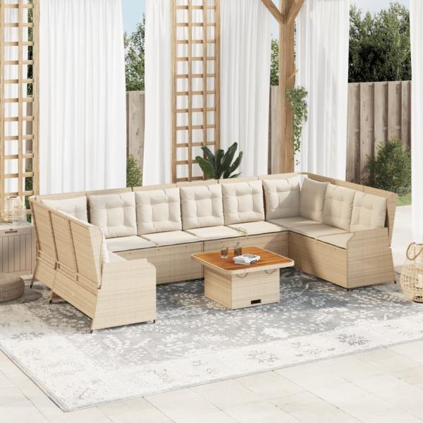 ARDEBO.de - 7-tlg. Garten-Lounge-Set mit Kissen Beige Poly Rattan