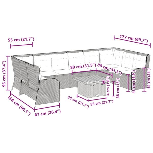 7-tlg. Garten-Lounge-Set mit Kissen Beige Poly Rattan