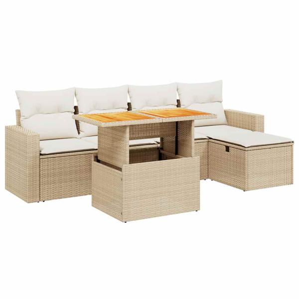 ARDEBO.de - 6-tlg. Garten-Sofagarnitur mit Kissen Beige Poly Rattan