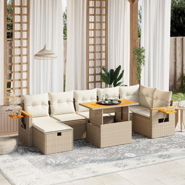 ARDEBO.de - 8-tlg. Garten-Sofagarnitur mit Kissen Beige Poly Rattan