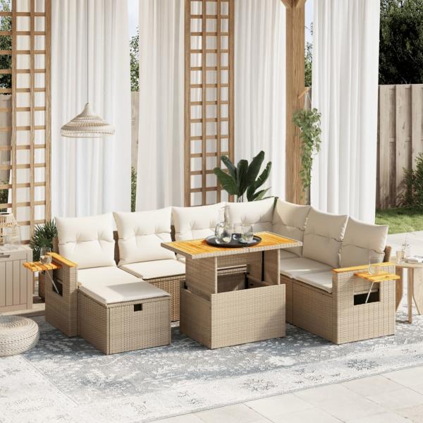 ARDEBO.de - 8-tlg. Garten-Sofagarnitur mit Kissen Beige Poly Rattan
