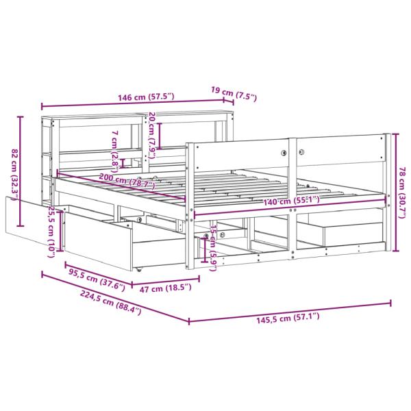 Massivholzbett ohne Matratze Wachsbraun 140x200 cm Kiefernholz