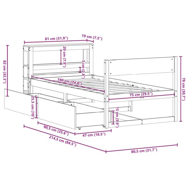 Massivholzbett ohne Matratze Wachsbraun 75x190 cm Kiefernholz