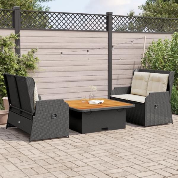 ARDEBO.de - 3-tlg. Garten-Lounge-Set mit Kissen Schwarz Poly Rattan