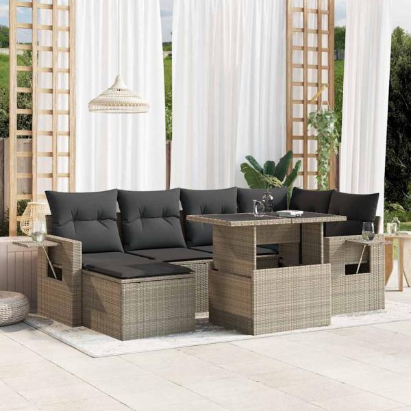 ARDEBO.de - 7-tlg. Garten-Sofagarnitur mit Kissen Hellgrau Poly Rattan