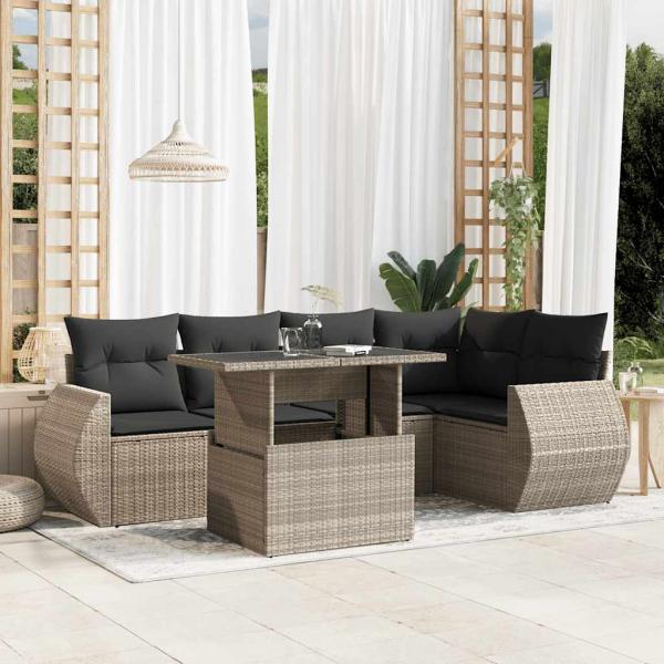 ARDEBO.de - 6-tlg. Garten-Sofagarnitur mit Kissen Hellgrau Poly Rattan